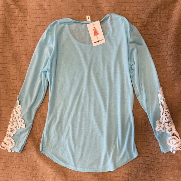 Long Sleeve Top with Crochet Detail at Wrists - Picture 2 of 3